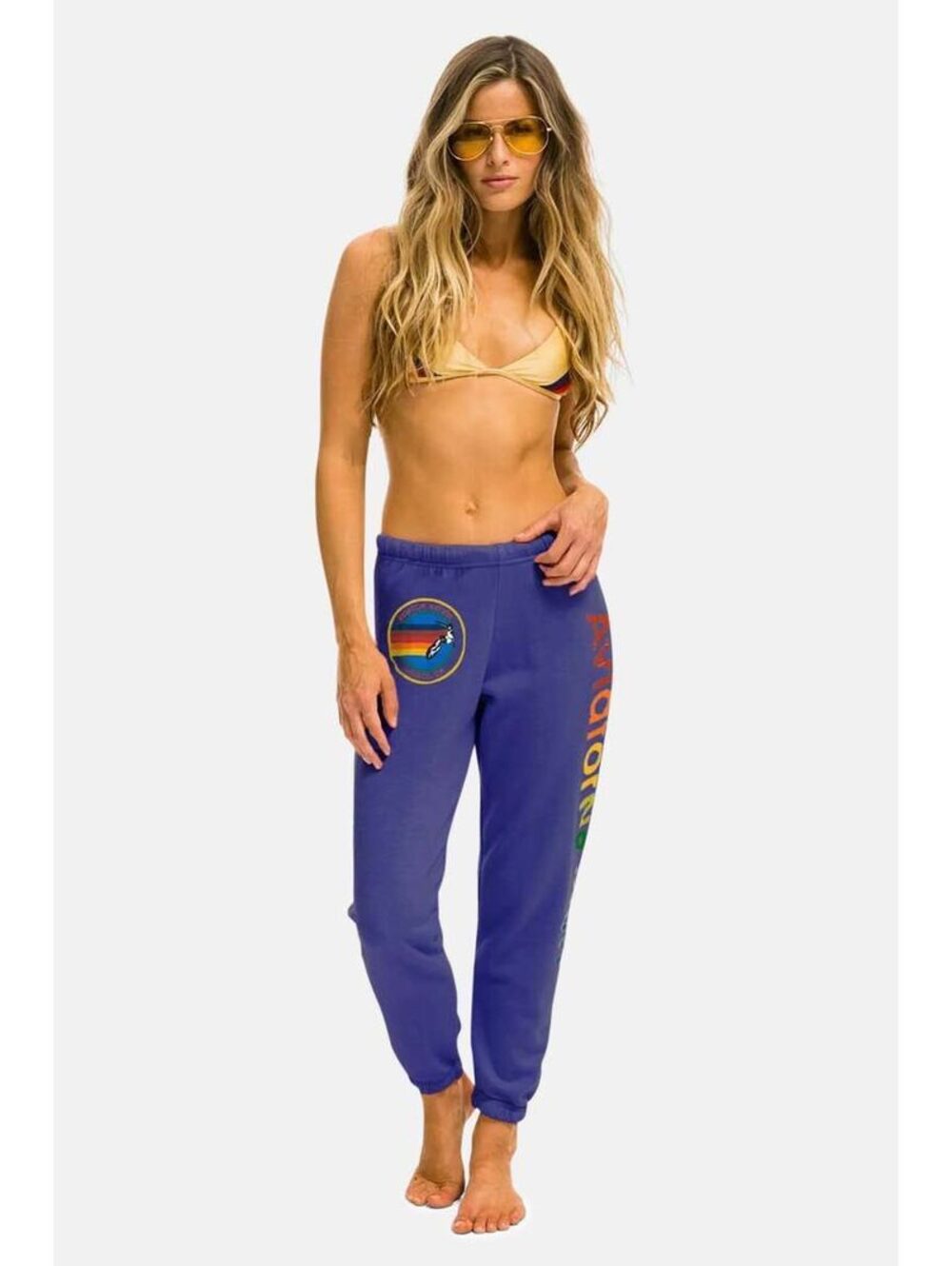 Aviator Nation Rainbow Logo Sweatpants Dark Purple Adult XS Miami FL